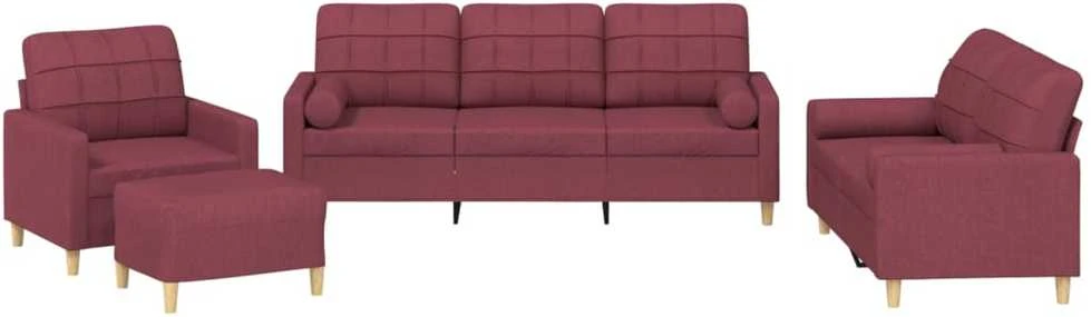 Sofa Sofos komplektas su pagalvėmis, 4 dalių, vyno, audinys