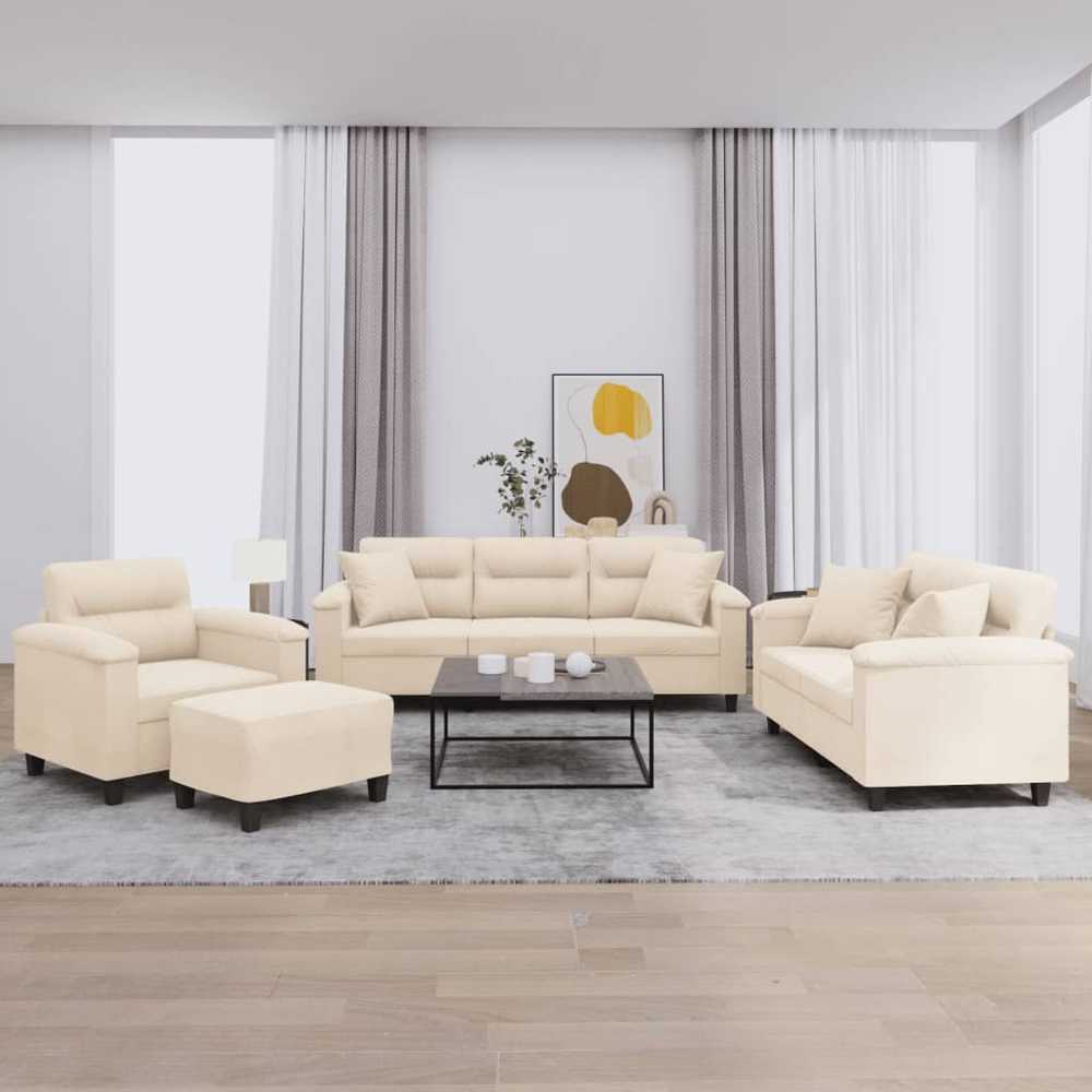 Sofa Sofos komplektas su pagalvėmis, 4 dalių, smėlio, audinys