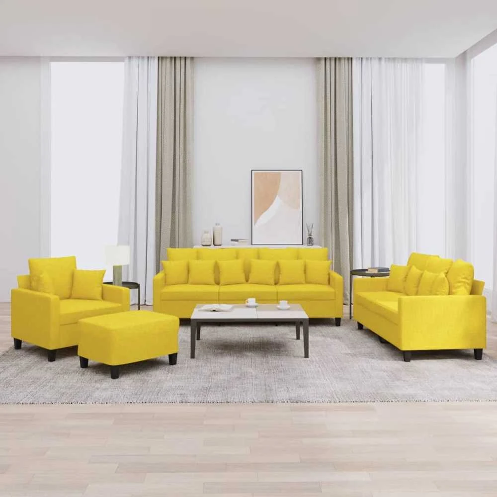 Sofa Sofos komplektas su pagalvėmis, 4 dalių, geltonas, audinys