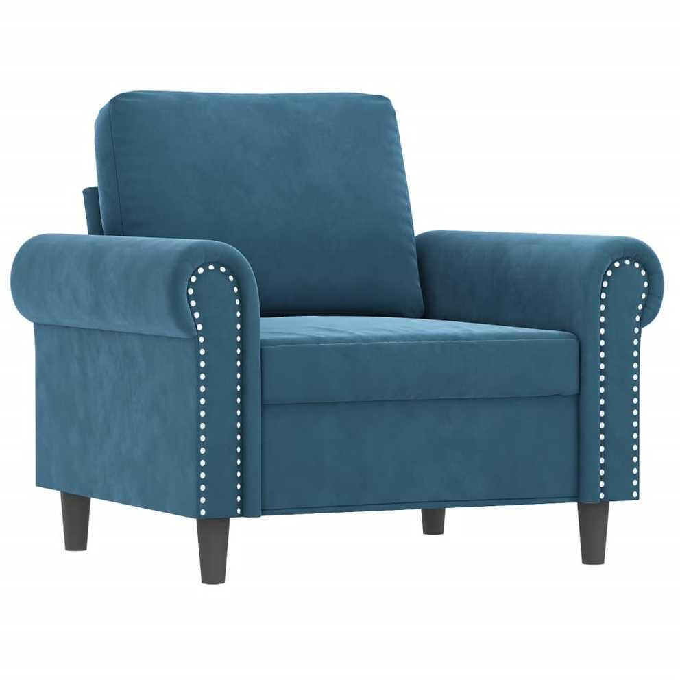 Sofa Sofos komplektas su pagalvėmis, 4 dalių, mėlynas, aksomas