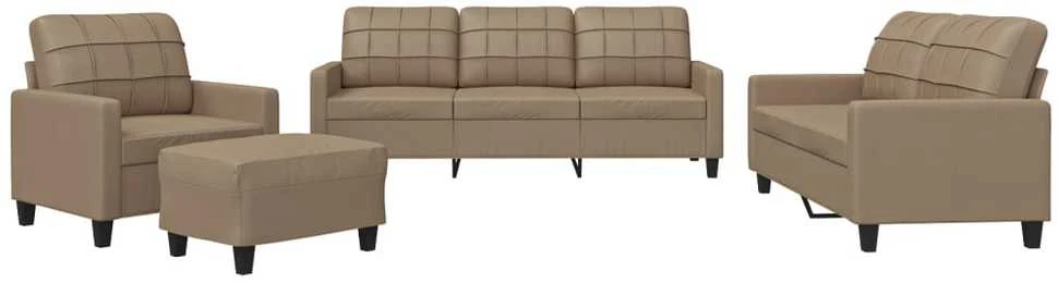 Sofa Sofos komplektas su pagalvėmis, 4 dalių, kapučino, dirbtinė oda