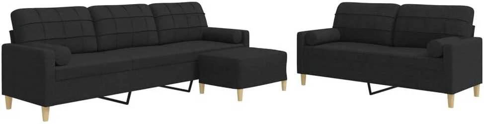 Sofa Sofos komplektas su pagalvėmis/pakoja, 3 dalių, juoda, audinys