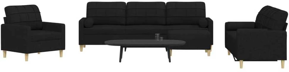 Sofa Sofos komplektas su pagalvėmis/pakoja, 4 dalių, juoda, audinys