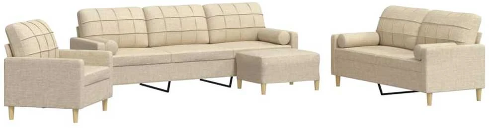 Sofa Sofos komplektas su pagalvėmis/pakoja, 4 dalių, kreminė