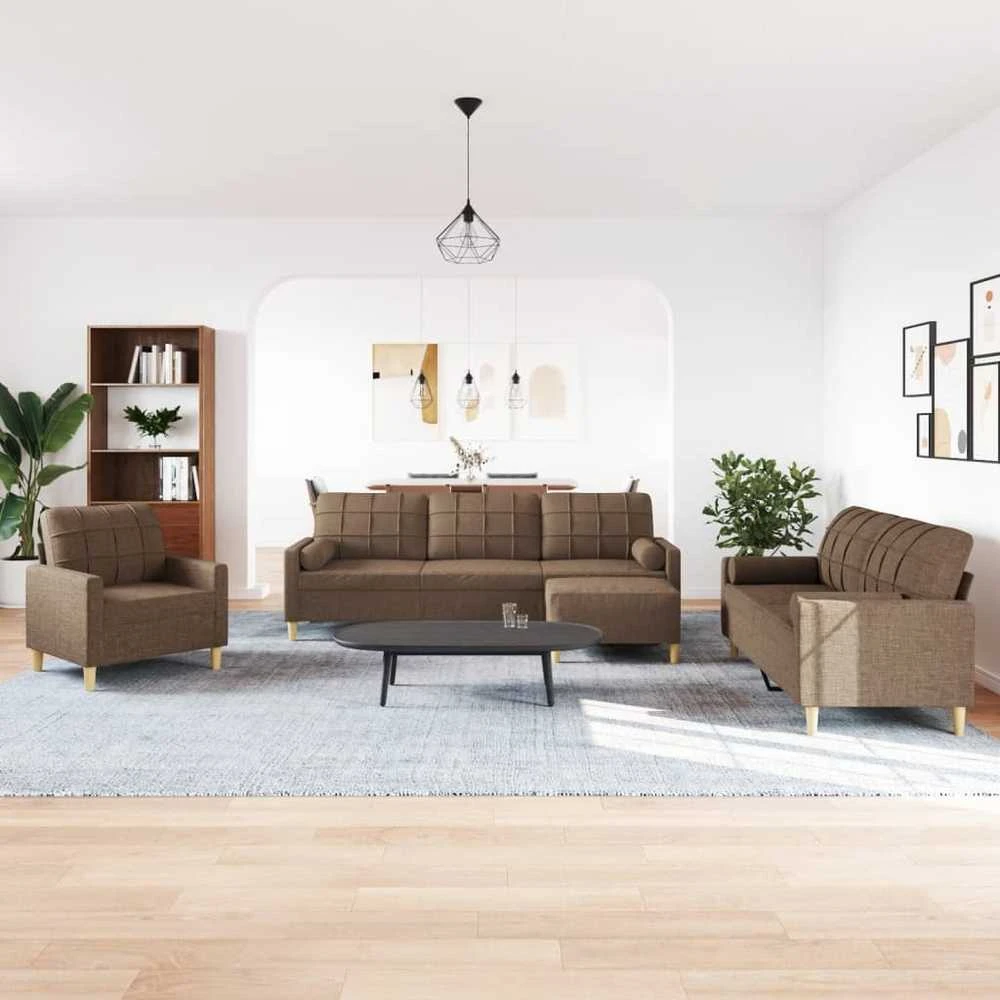 Sofa Sofos komplektas su pagalvėmis/pakoja, 4 dalių, juoda, audinys