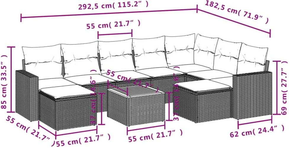 Sofa Sofos komplektas su pagalvėlėmis, 10 dalių, smėlio, poliratanas