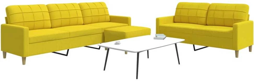 Sofa Sofos komplektas su pakoja, 3 dalių, geltonas, audinys