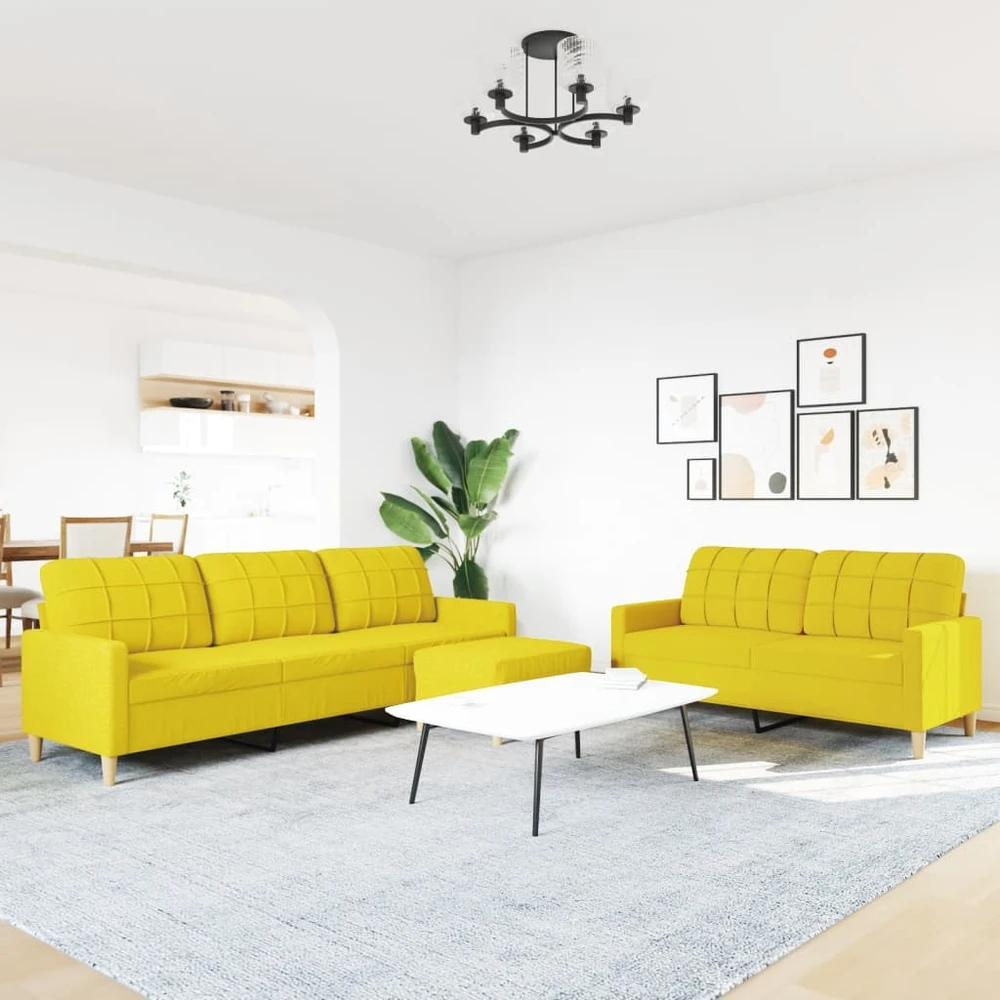 Sofa Sofos komplektas su pakoja, 3 dalių, geltonas, audinys