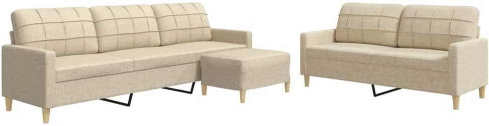 Sofa Sofos komplektas su pakoja, 3 dalių, kreminis, audinys
