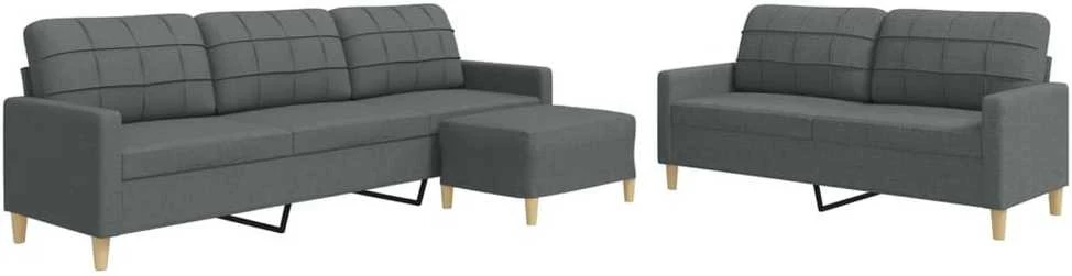 Sofa Sofos komplektas su pakoja, 3 dalių, pilkas, audinys