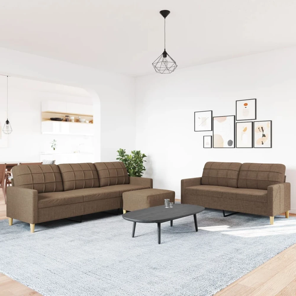 Sofa Sofos komplektas su pakoja, 3 dalių, rudas, audinys