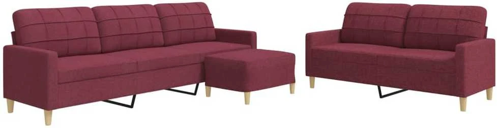 Sofa Sofos komplektas su pakoja, 3 dalių, vyno, audinys