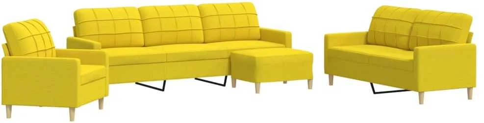 Sofa Sofos komplektas su pakoja, 4 dalių, geltonas, audinys