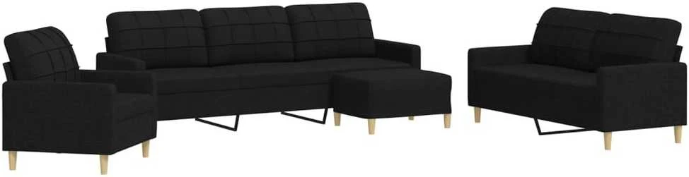 Sofa Sofos komplektas su pakoja, 4 dalių, juodas, audinys