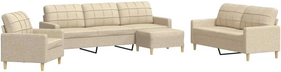 Sofa Sofos komplektas su pakoja, 4 dalių, kreminis, audinys