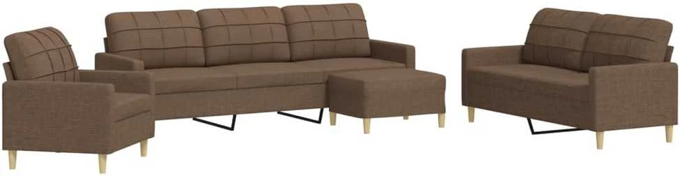 Sofa Sofos komplektas su pakoja, 4 dalių, rudas, audinys