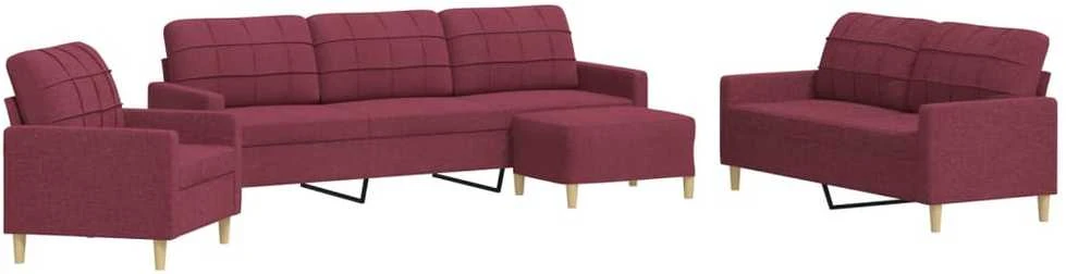 Sofa Sofos komplektas su pakoja, 4 dalių, vyno, audinys