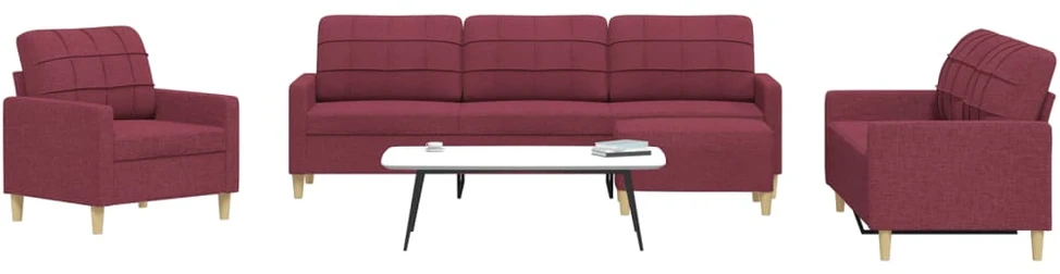 Sofa Sofos komplektas su pakoja, 4 dalių, vyno, audinys