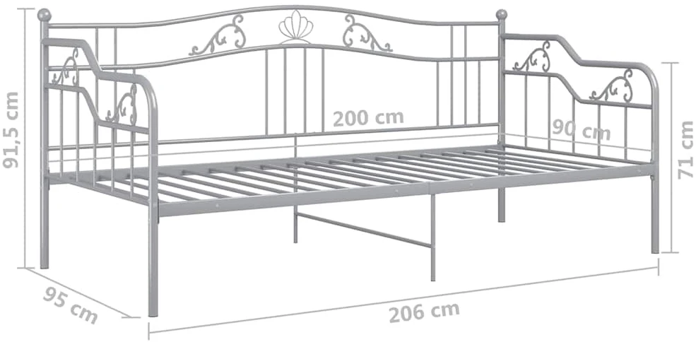 Sofos-lovos rėmas, pilkos spalvos, 90x200cm, metalas