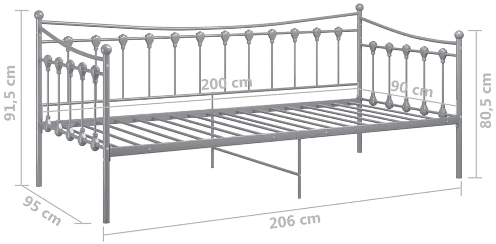 Sofos-lovos rėmas, pilkos spalvos, 90x200cm, metalas