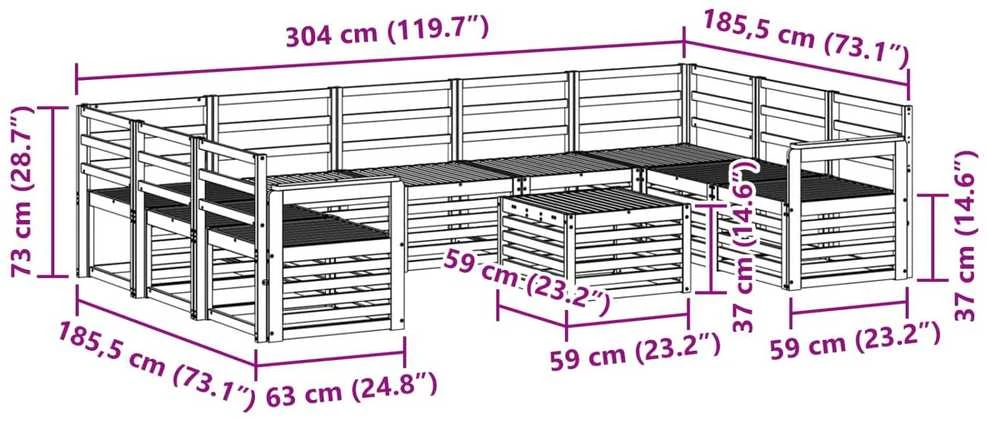 Lauko baldų komplektas Lauko sofos komplektas 10 vnt. Natūrali