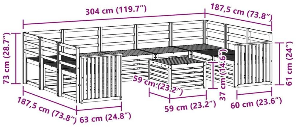 Lauko sofos komplektas 10 vnt. Natūrali