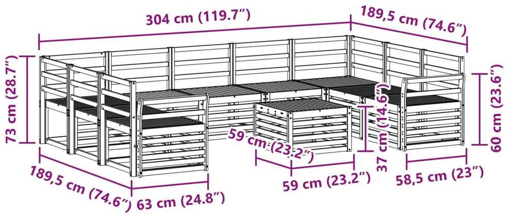 Lauko baldų komplektas Lauko sofos komplektas 10 vnt. Natūrali