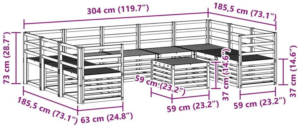 Lauko sofos komplektas 10 vnt. Natūrali