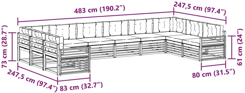 Sofų komplektai 10 vnt. 10 vietos Baltas and Anthracite