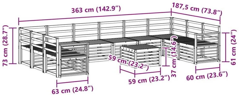 Lauko sofos komplektas 11 vnt. Natūrali