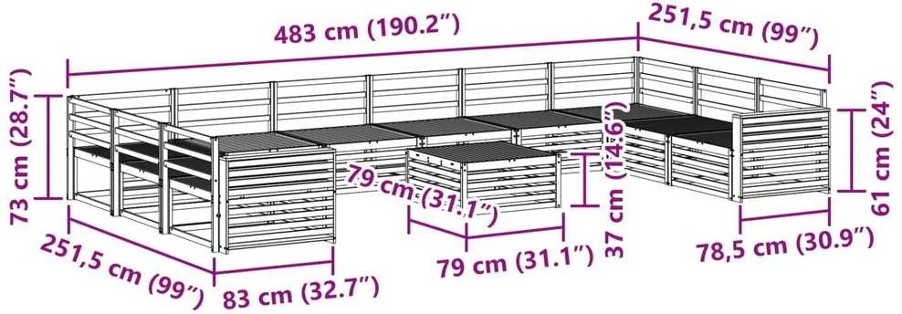 Sofų komplektai 11 vnt. Natūrali Kietos akacijos mediena