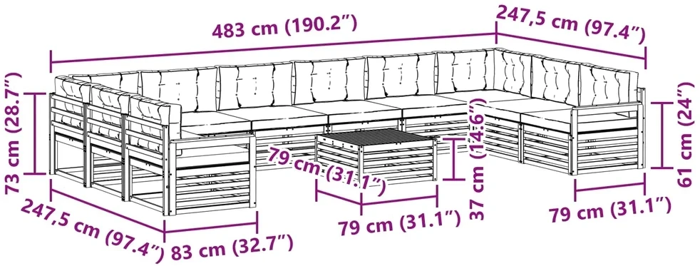 Sofų komplektai 11 vnt. 10 vietos Baltas and rusvai gelsvas Polyester