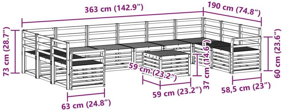 Lauko sofos komplektas 11 vnt. Natūrali