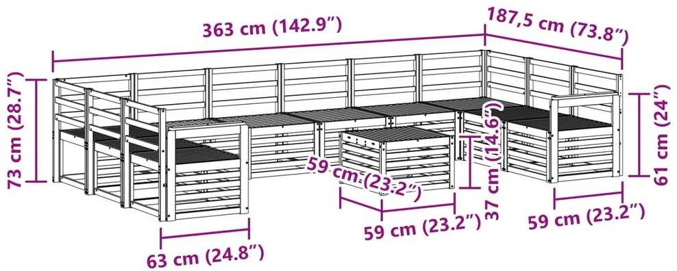 Lauko sofos komplektas 11 vnt. Natūrali