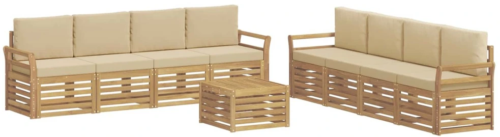 Lauko sofos komplektas 9 vnt. Balta ir kreminė Poliesteris
