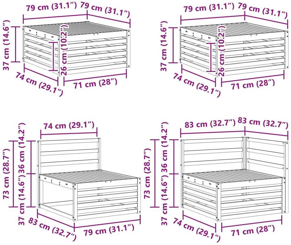 Sofa Lauko sofos komplektas 9 vnt. Natūrali Kietos akacijos mediena