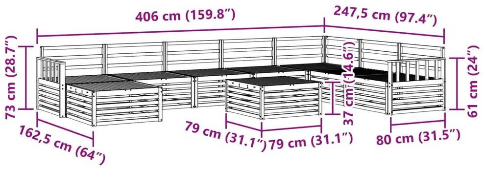 Sofa Lauko sofos komplektas 9 vnt. Natūrali Kietos akacijos mediena