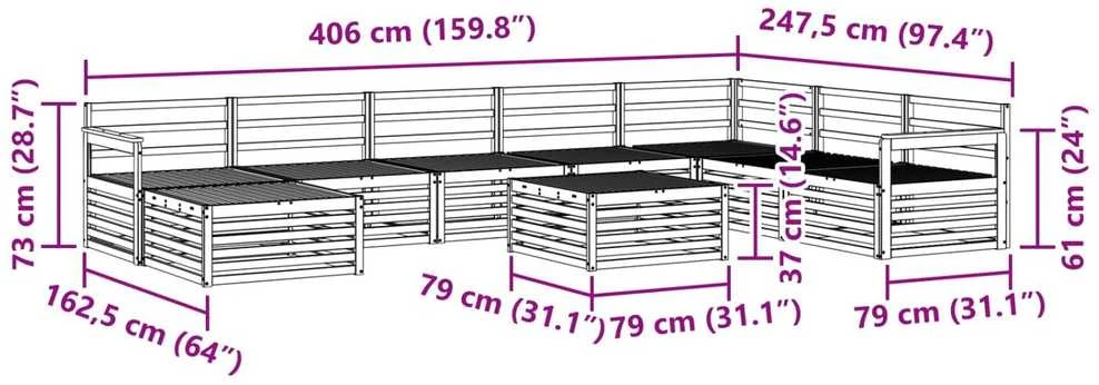 Sofa Lauko sofos komplektas 9 vnt. Natūrali Kietos akacijos mediena