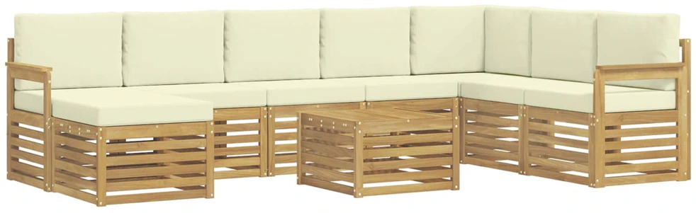 Lauko sofos komplektas 9 vnt. 8 vietos Balta ir kreminė