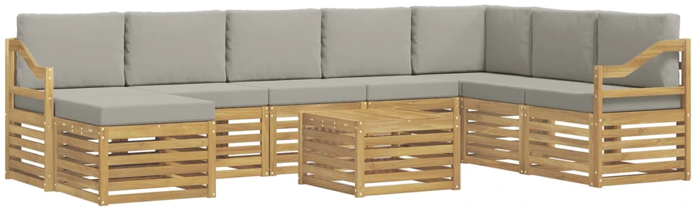 Lauko sofos komplektas 9 vnt. 8 vietos Balta ir šviesiai pilka