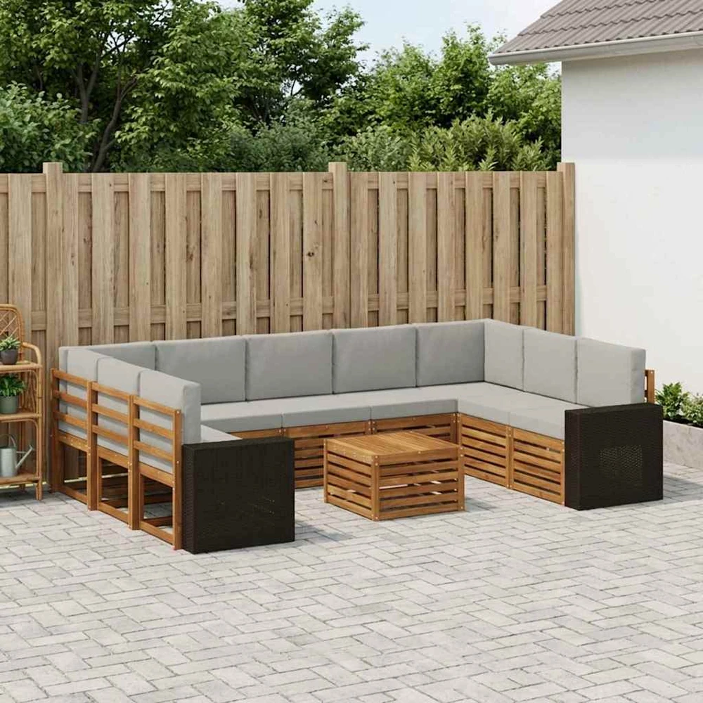 Lauko sofos komplektas 10 vnt. Natūrali ir šviesiai pilka