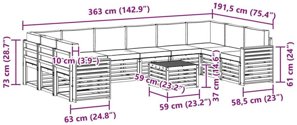 Lauko sofos komplektas 11 vnt. Natūrali ir šviesiai pilka