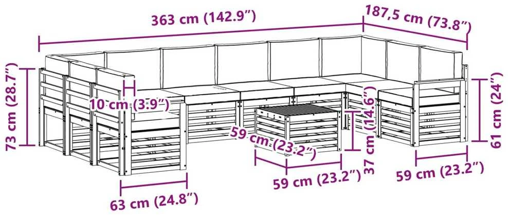 Lauko sofos komplektas 11 vnt. Natūralus ir grietinėlė