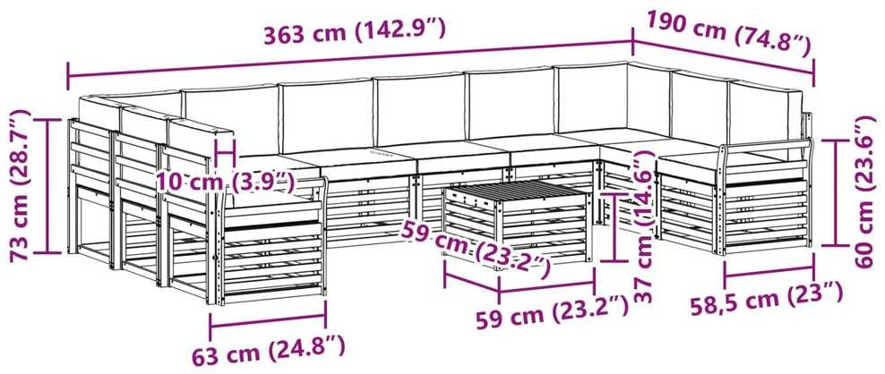 Lauko sofos komplektas 11 vnt. Natūralus ir grietinėlė