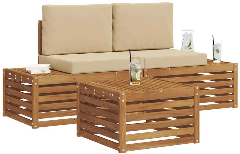 Lauko sofos komplektas Natūralus ir bežinis 59 x 59 x 37 cm
