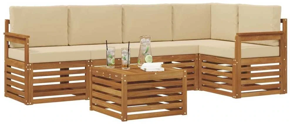 Lauko sofos komplektas 6 vnt. 5 vietos Natūralus ir bežinis