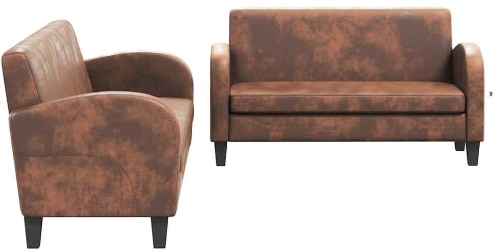 Sofa Sofų komplektas, 2vnt., dirbtinės zomšos odos, rudas