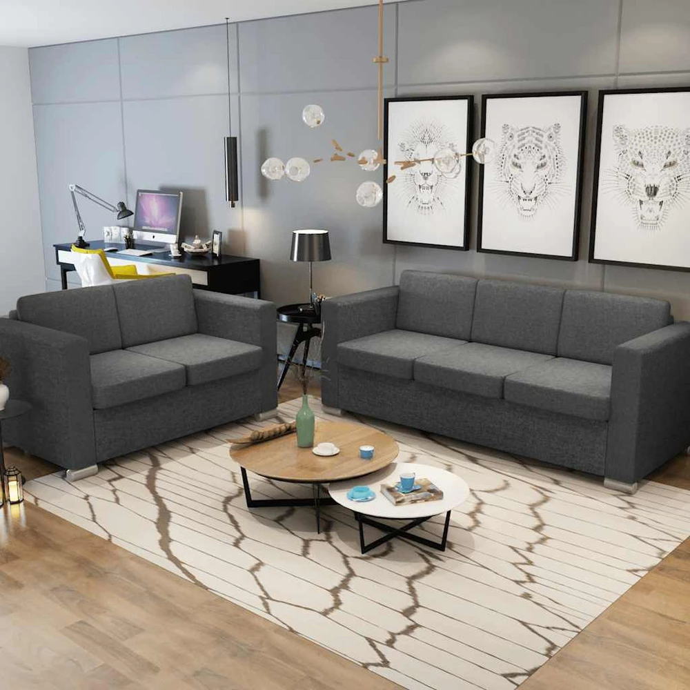 Sofa Sofų komplektas, 2vnt., tamsiai pilkos, audinys
