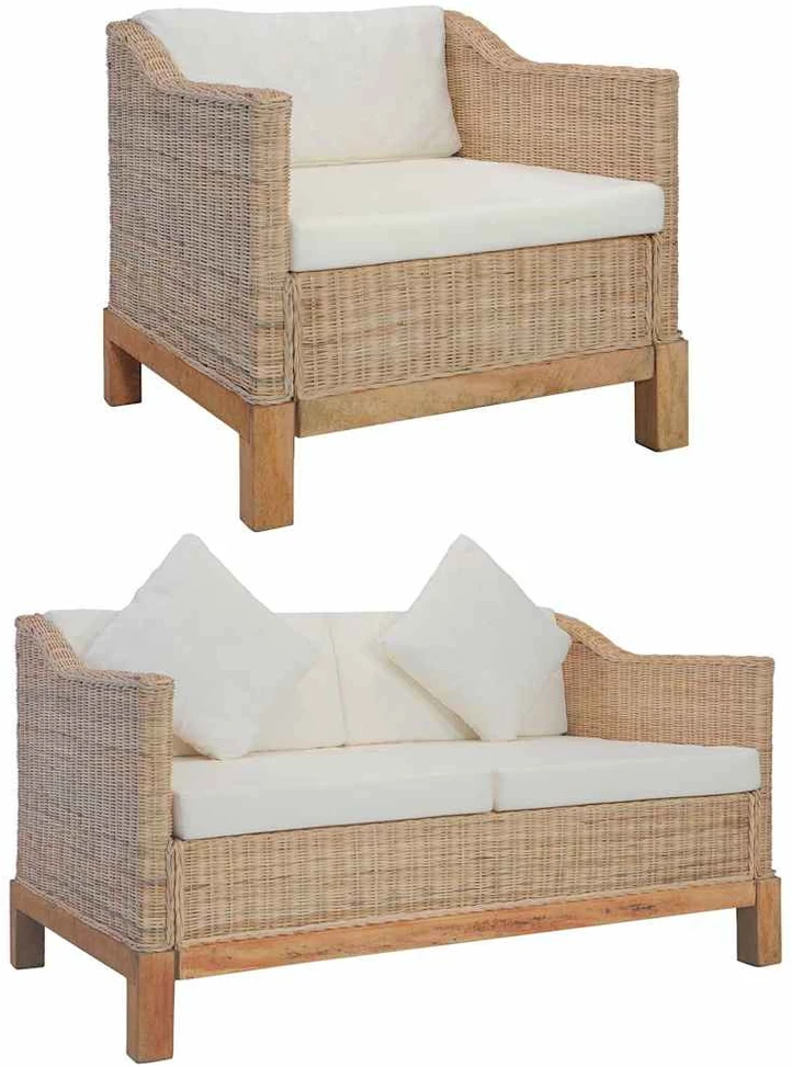 Sofa Sofų komplektas su pagalvėlėmis, 2 d., natūralus ratanas