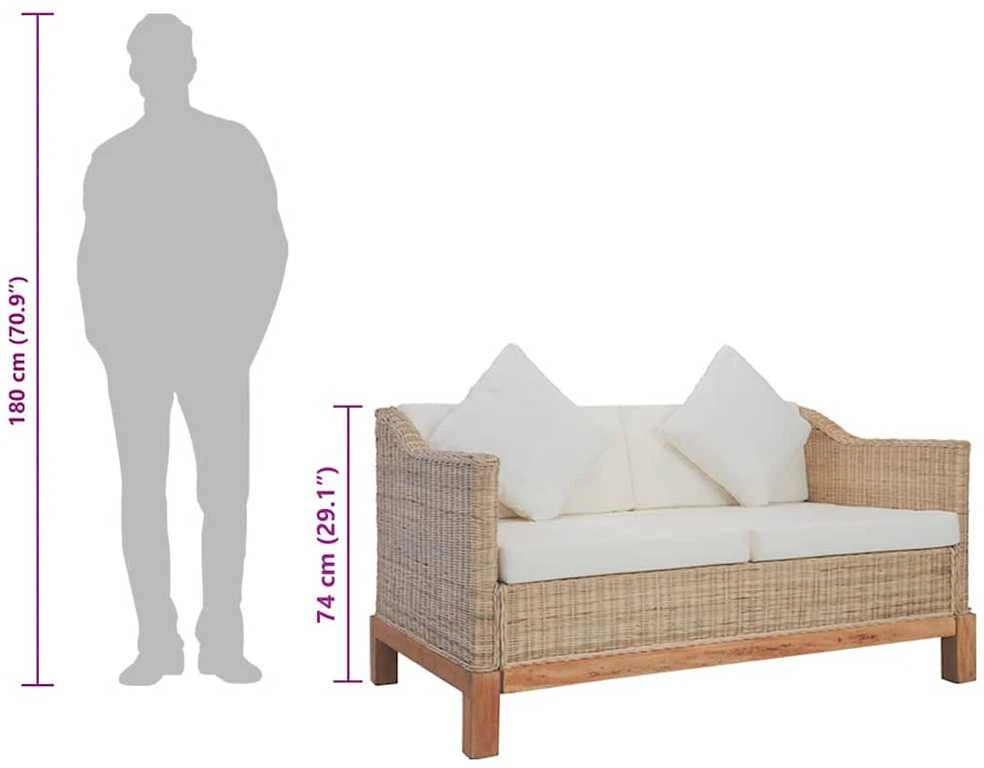 Sofa Sofų komplektas su pagalvėlėmis, 3 d., natūralus ratanas